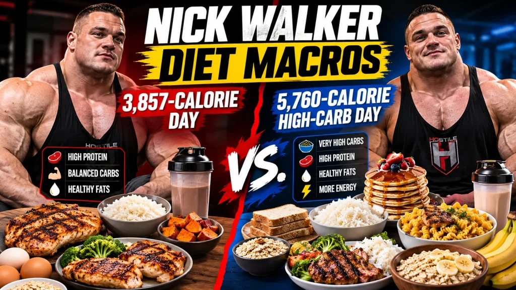 Nick Walker diet macros: 3,857-calorie day vs. 5,760-calorie high-carb day