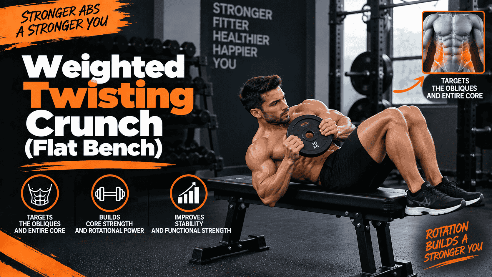 Weighted Twisting Crunch (Flat Bench)