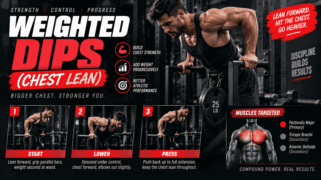 Weighted Dips (Chest Lean) 
